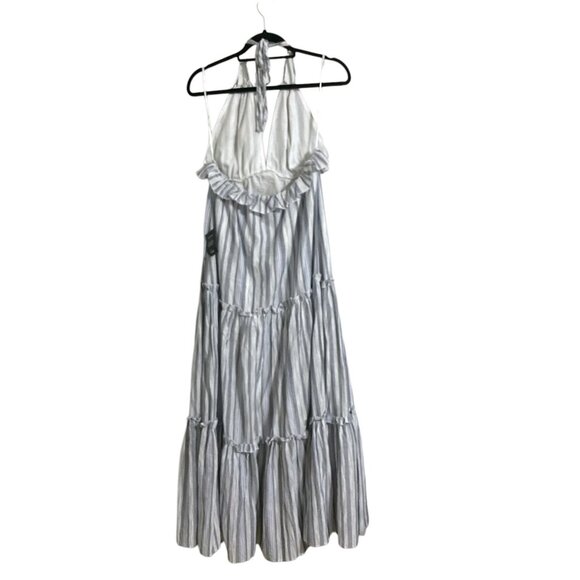 LULUS Vacay Babe‎ Grey Stripe Halter Maxi Dress New with Tags Large - Picture 3 of 11